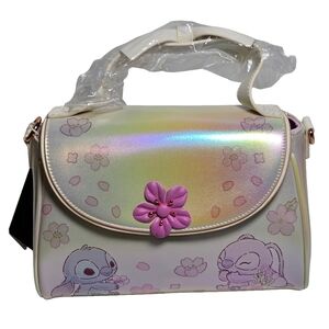 Loungefly Disney Stitch Angel Cherry Blossom Iridescent Crossbody Bag NWT